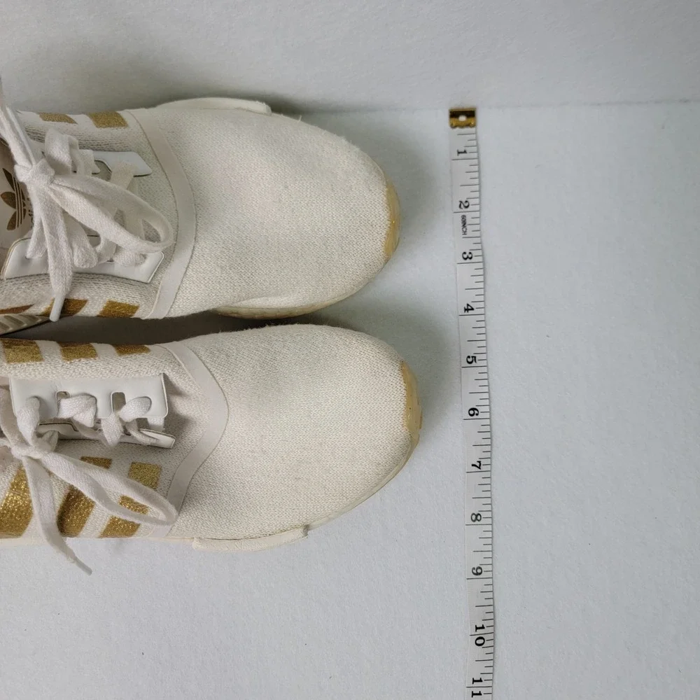 Size 4.5 Adidas kids NMD R1 Off White/gold Running Sneakers Shoes